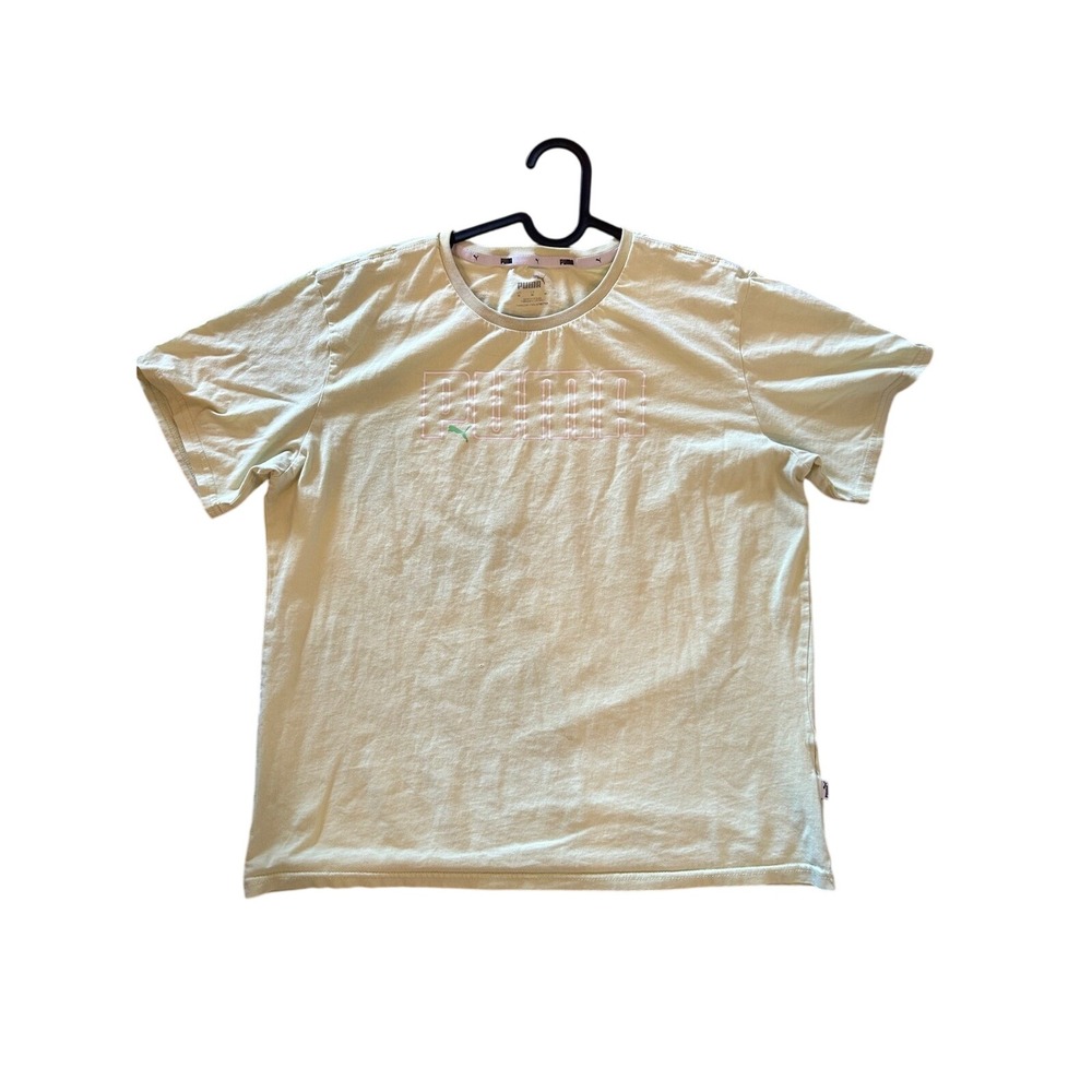Puma Women's Light Yellow Graphic Logo Short Sleeve T Shirt Size Medium